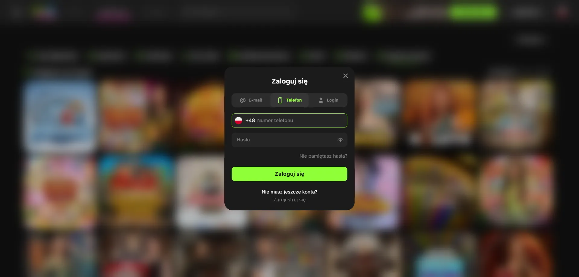 Panel logowania i odzyskiwanie hasła w GameSpot Casino